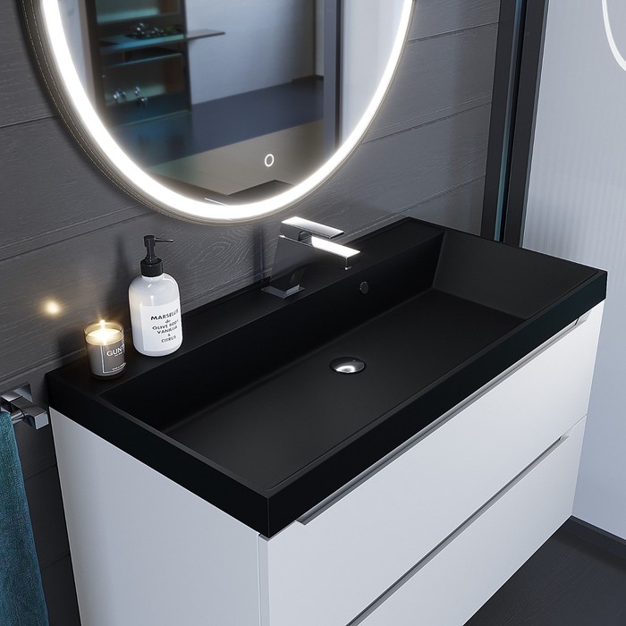 Раковина кварцевая Uperwood Classic Quartz 100 см, черная матовая, космос - Фото 1