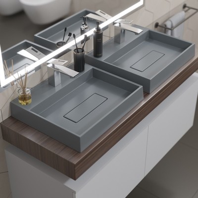 Раковина накладная кварцевая Uperwood Tanos Quartz 50 см, прямоугольная, бетон