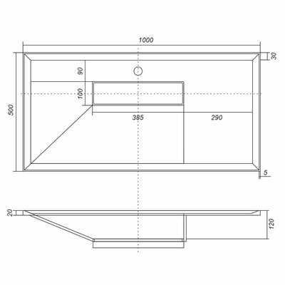 Раковина кварцевая Uperwood Lotus Quartz, 100 см, серая матовая, бетон