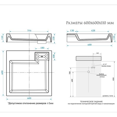 Раковина над стиральной машиной Uperwood Vission, 60×60 см, белая