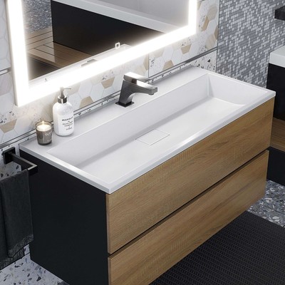 Тумба подвесная Uperwood, с раковиной Uperwood Barsa 100, цвет белый/чёрный/дуб сонома