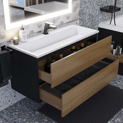 Тумба подвесная Uperwood, с раковиной Uperwood Barsa 100, цвет белый/чёрный/дуб сонома