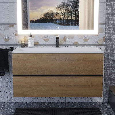 Тумба подвесная Uperwood, с раковиной Uperwood Barsa 100, цвет белый/чёрный/дуб сонома