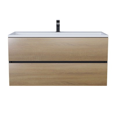 Тумба подвесная Uperwood, с раковиной Uperwood Barsa 100, цвет белый/чёрный/дуб сонома