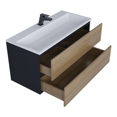 Тумба подвесная Uperwood, с раковиной Uperwood Barsa 100, цвет белый/чёрный/дуб сонома