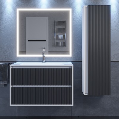 Тумба подвесная Uperwood, с раковиной Uperwood Next 80, 2 ящика, цвет белый/графит