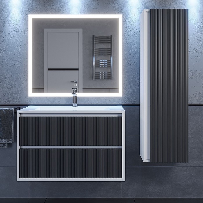 Тумба подвесная Uperwood, с раковиной Uperwood Next 80, 2 ящика, цвет белый/графит - Фото 1