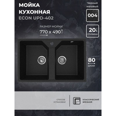 Кухонная мойка Uperwood ECON UPd=402, овальная, цвет 004 черная матовая