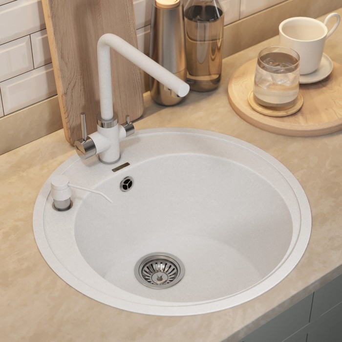 Кухонная мойка кварцевая Uperwood Quartz UPD-01, круглая, цвет 01 белая - Фото 1