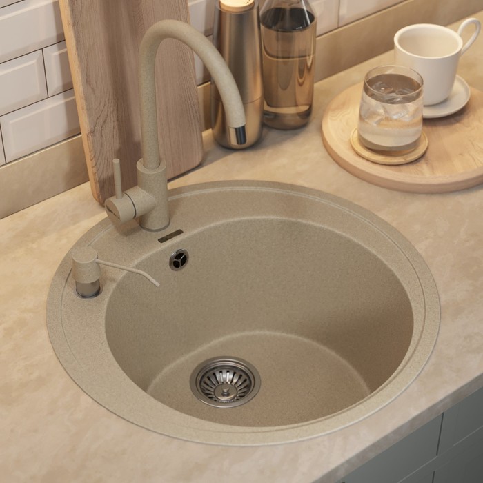 Кухонная мойка кварцевая Uperwood Quartz UPD-01, круглая, цвет 02 бежевая - Фото 1