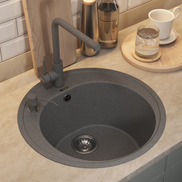 Кухонная мойка кварцевая Uperwood Quartz UPD-01, круглая, цвет 03 серая - Фото 1