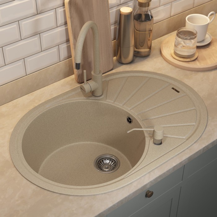 Кухонная мойка кварцевая Uperwood Quartz UPD-02, овальная, цвет 02 бежевая - Фото 1
