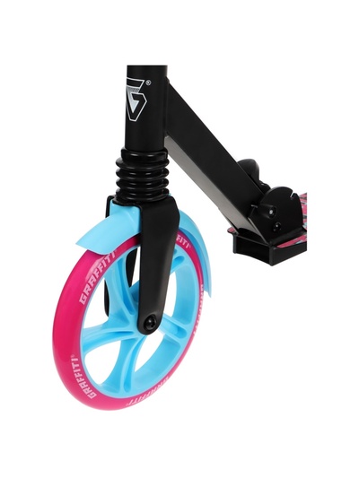 Самокат городской GRAFFITI Lux 200, складной, колёса PU 200 мм, амортизатор передний, ABEC 11 Carbon, цвет чёрный