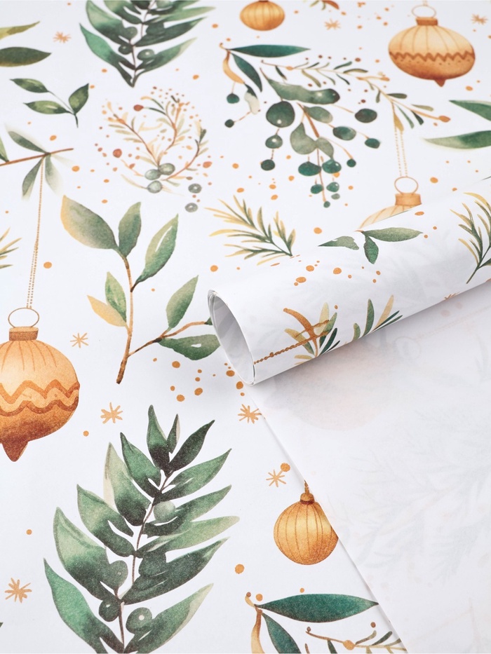Бумага упаковочная новогодняя «Веточки зимы», белый крафт, 1 лист, 80 г/м², 70×100 см - Фото 1