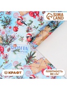 Бумага упаковочная новогодняя «Снегирь на письме», белый крафт, 80 г/м², 50×70 см - Фото 1