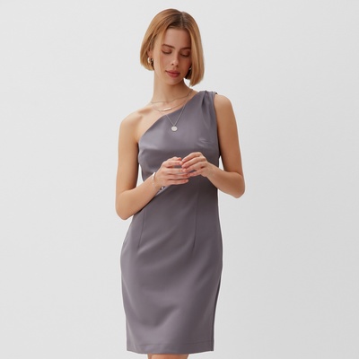 Платье женское короткое на одно плечо MINAKU: Casual Collection, серое, размер 46