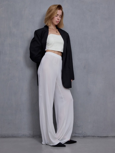 Брюки женские палаццо из шифона MINAKU: Casual Collection, белые, размер 42