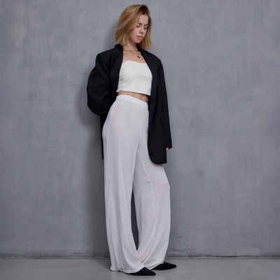 Брюки палаццо женские из шифона MINAKU: Casual Collection, белые, размер 44
