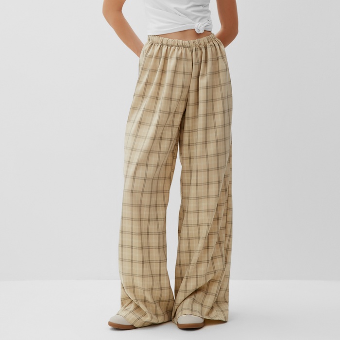 Брюки женские MINAKU: Casual Collection, цвет бежевый клетка, размер 46 - Фото 1