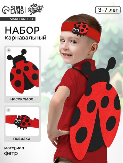 Карнавальный набор «Весёлые насекомые»: повязка и божья коровка из фетра, 3–7 лет