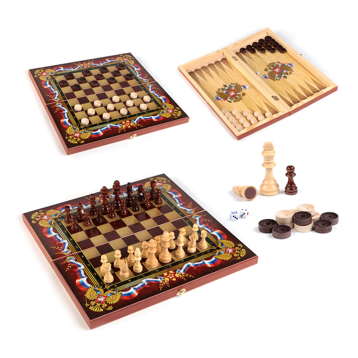 Настольная игра 3 в 1 Патриот: нарды, шахматы, шашки, дерево, 50 х 50 см