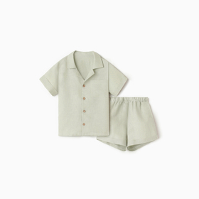 Костюм детский (рубашка и шорты) Крошка Я Linen, р. 86-92, зеленый