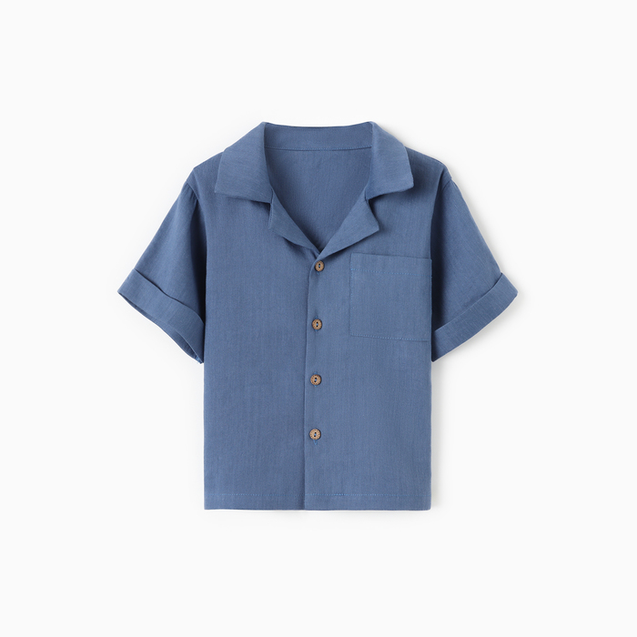 Рубашка для мальчика Крошка Я Linen, р. 86-92, синий - Фото 1