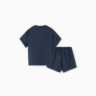 Костюм детский (рубашка, шорты) «Крошка Я» Linen, рост 92-98, синий