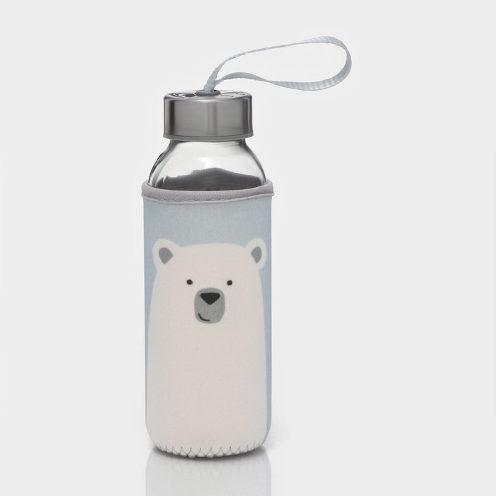 Бутылка для воды стеклянная в чехле «Белый мишка», 300 мл, h=17 см - Фото 1