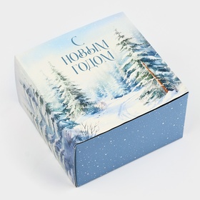 Коробка сборная «Зимний лес», 14 х 14 х 8 см, Новый год