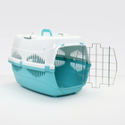 Переноска для животных, до 15 кг  "Пижон" 58 х 41 х 36см, нап.ремень, бело-бирюзовая - фото 24667655