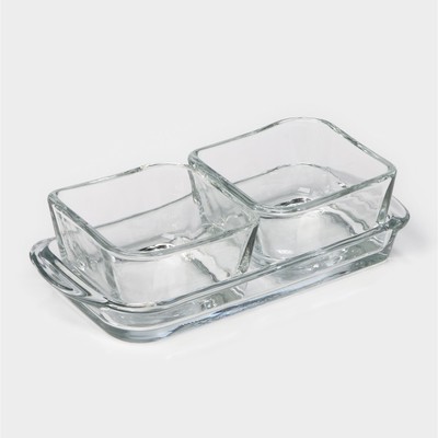 Менажница BAROQUE, 15×7.5 см, 2+1, стекло, прозрачная