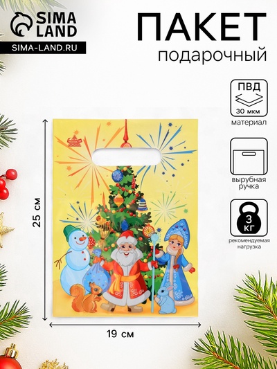 Пакет подарочный новогодний «Хоровод», полиэтиленовый с вырубной ручкой, 19×25 см