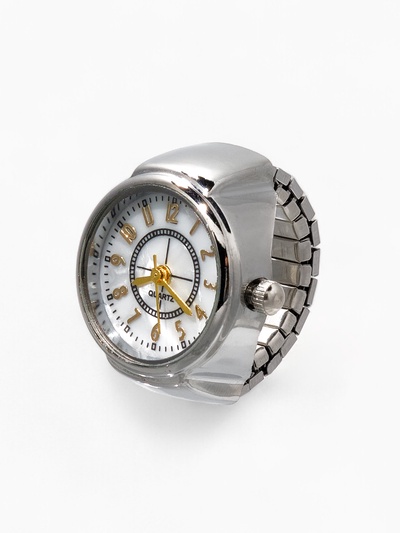 Кольцо «Время», часы круг, цвет серебряно-золотой