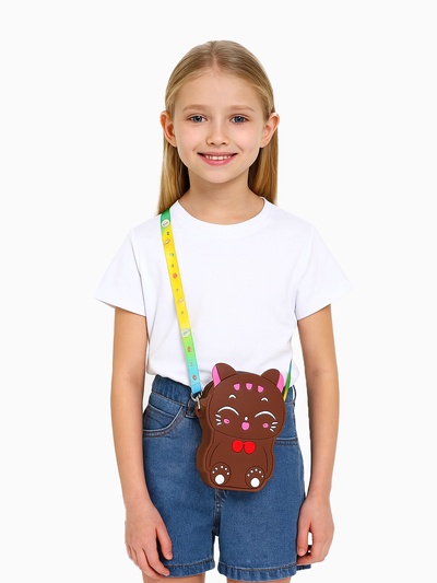 Сумка для девочки «Кошечка», поп ит, силиконовая, на молнии, коричневая