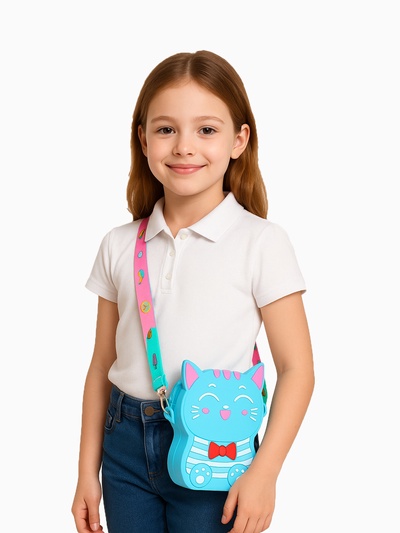 Сумка детская «Котейка», для девочки, поп ит, на молнии, голубая