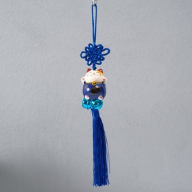 Подвеска керамика с бубенчиками "Манэки-нэко" синий 3,5х3,7х26 см