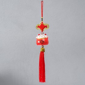 Подвеска керамика "Манэки-нэко с узлом счастья" красный 5х5х36 см