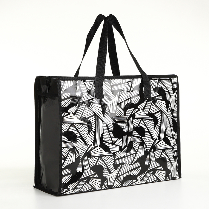 Сумка хозяйственная на молнии, 18 л, 40×15×30 см, чёрная/белая - Фото 1