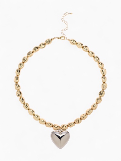 Кулон на декоративной основе «Сердце» объёмное, цвет золото с серебром, 40 см