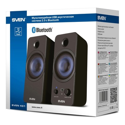 Колонки Sven 431, формат акустики 2.0, 6 Вт, Bluetooth, USB, чёрные