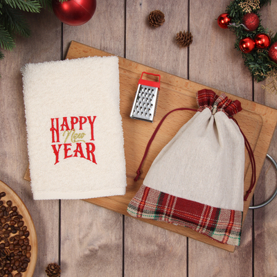 Набор в мешочке «Этель» Happy: полотенце 35×60 см, тёрка 7.7×3.7×3 см