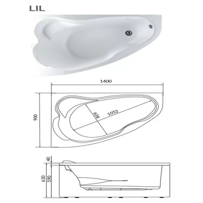 Ванна акриловая 1MarKa LIL, 140×90 см, левая, без каркаса и панели
