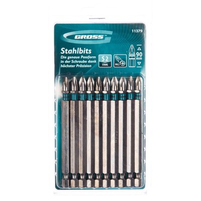 Набор бит Gross, сталь S2, PH2 х 90 мм, 10 шт.
