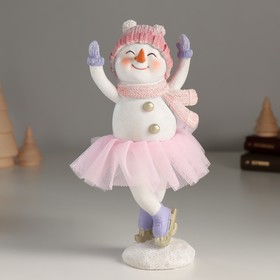 Сувенир полистоун "Снеговичок в розой юбке" 8,5х7х18 см