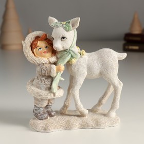 Сувенир полистоун "Малышка с белым оленёнком" 12х6х13 см