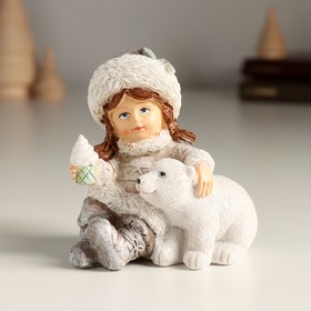 Сувенир полистоун "Малышка и её белый медвежонок" 7,5х5,5х8 см