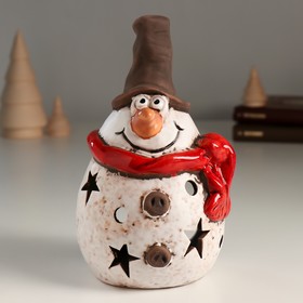 Подсвечник керамика на 1 свечу "Пухлый снеговичок со звёздочками" 8,9х10,2х16,3 см