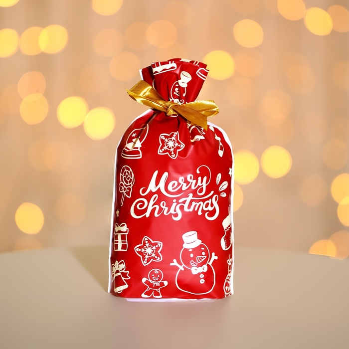 Пакет полиэтиленовый подарочный, с завязками "Новогодние мелочи", 15х23см - Фото 1
