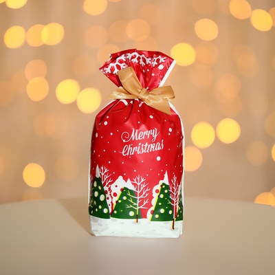 Пакет полиэтиленовый подарочный, с завязками «Ёлка», 15×23 см